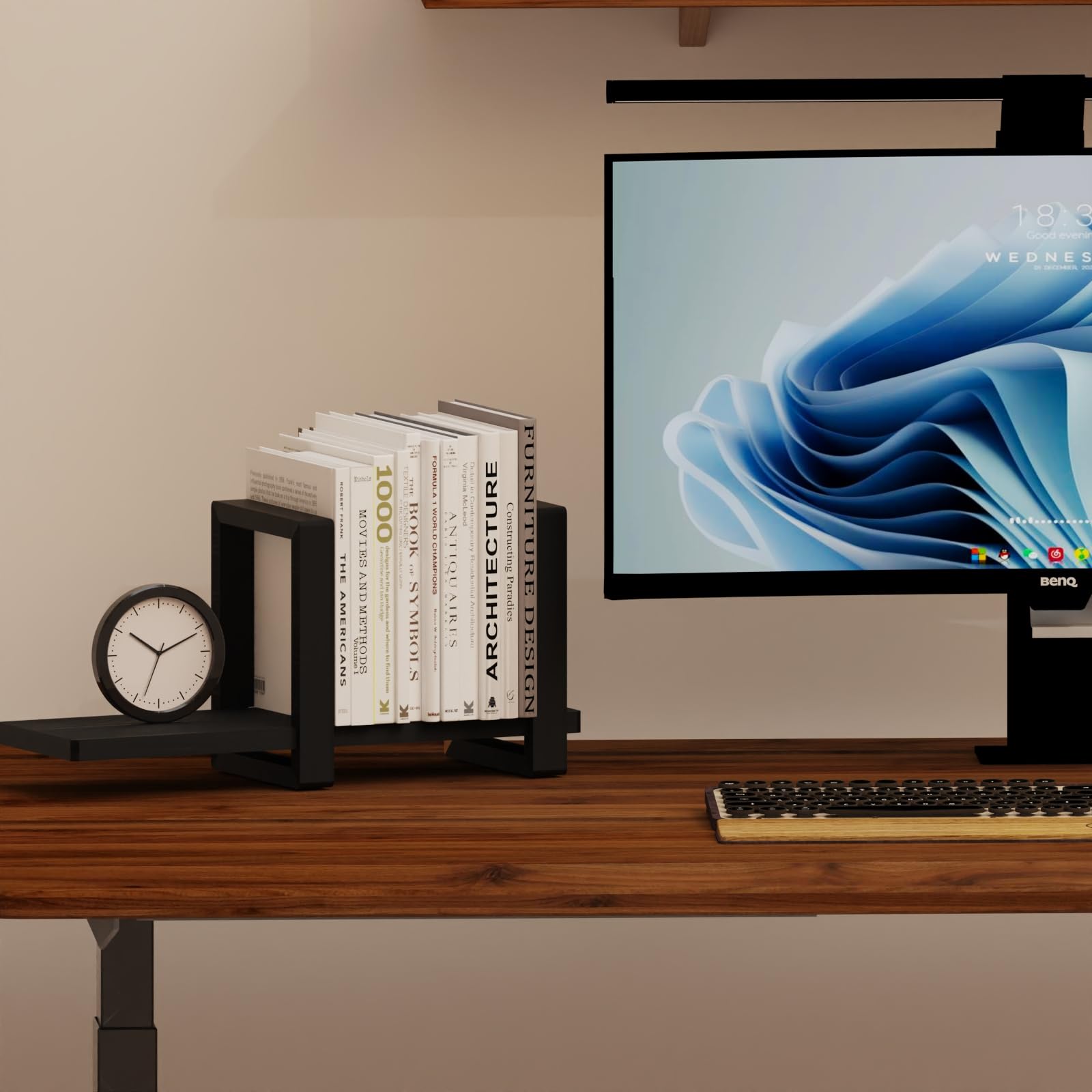100% Solid Wood Adjustable Desktop Bookshelf, Retro Tabletop Bookshelf, Desk holder Shelf for
