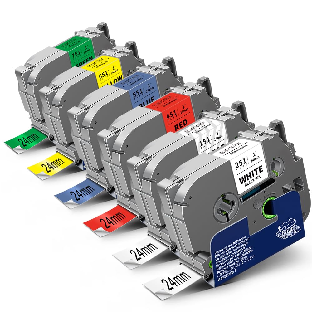 6-Pack 24mm 0.94" Multi-Color Compatible for Brother P Touch Label Tape