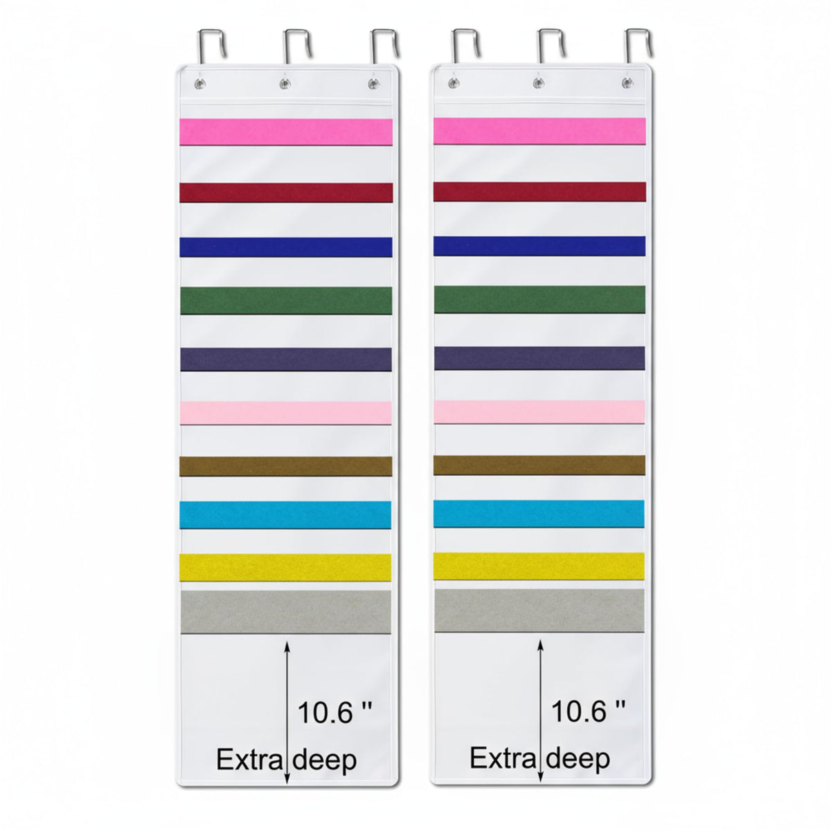 Henoyso 2 Pcs Hanging Wall File Storage 10 Pocket Paper Organizer, White