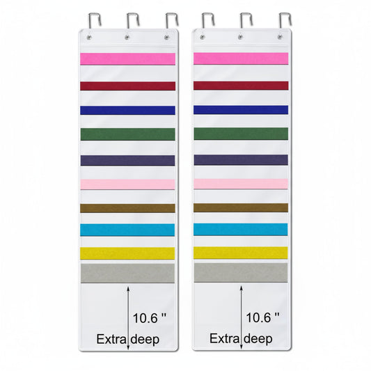 Henoyso 2 Pcs Hanging Wall File Storage 10 Pocket Paper Organizer, White