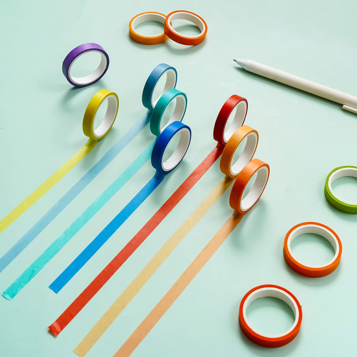 60 Rolls Washi Tape Sets 8mm Wide 10ft Long Basic Solid Color Rainbow Colored Decorative Thin