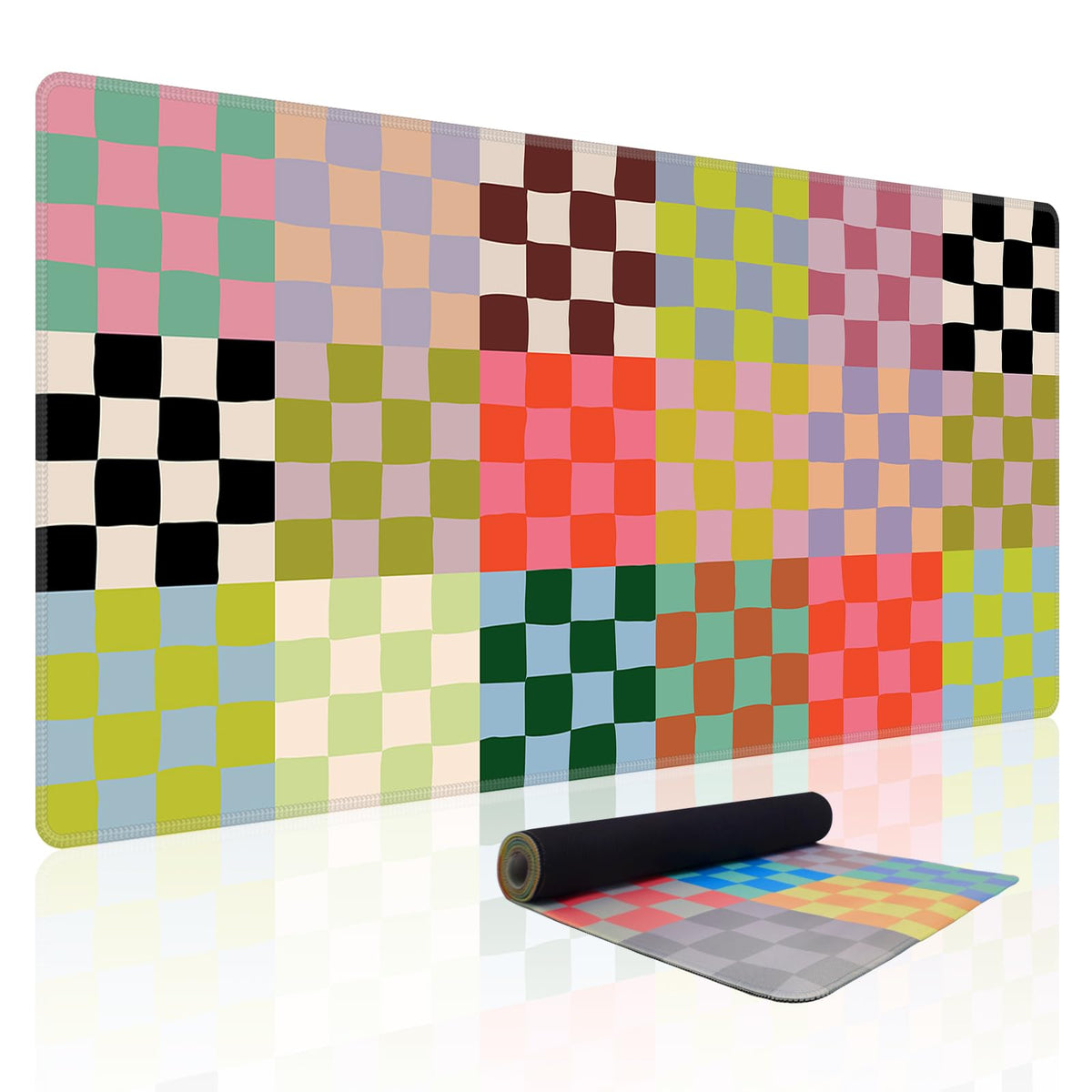 Baziabbo Checkered Desk Mat,XXL Extended Big Mouse Pad,Gaming Mousepad with Stitched Edge,Non-Slip