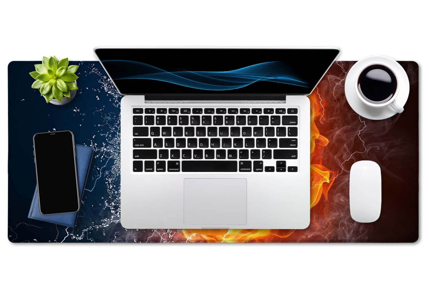 SSOIU Extended Gaming Mouse Pad (35.5x15.7 in), Basketball Ball in Fire and Water Large Non-Slip