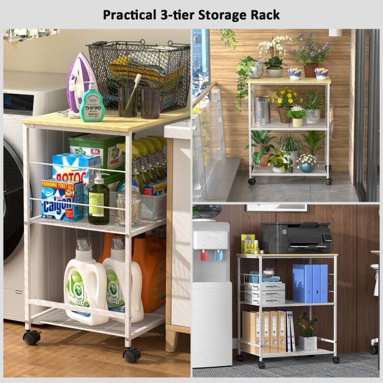 ThreeHio Rolling Kitchen Microwave Cart, 3 Tier Microwave Table Stand with Storage, Kitchen Utility