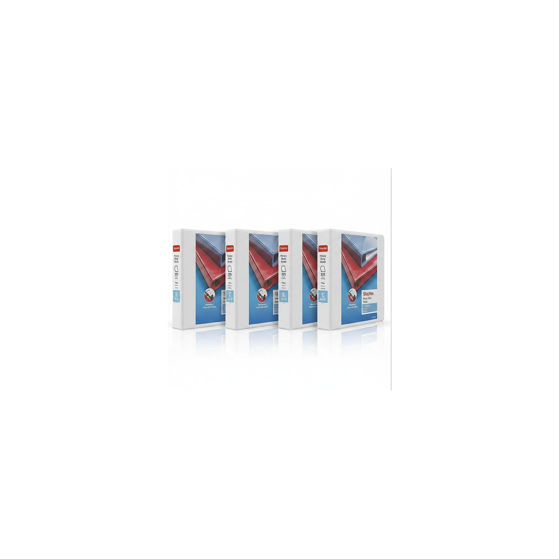 Staples Heavy Duty 1 1/2" 3-Ring View Binder, D-Ring, White, 4/Pack