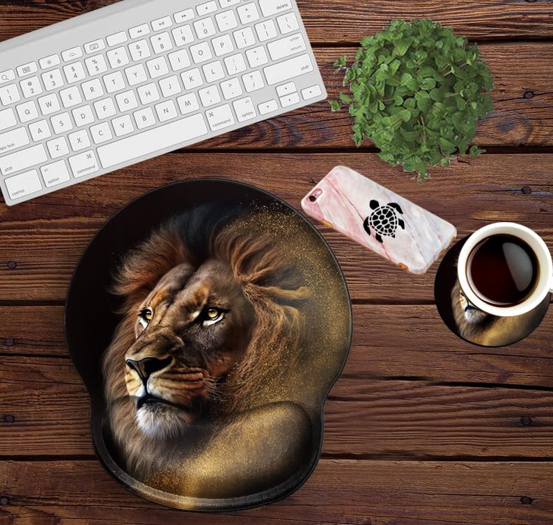 Lion Mouse Pad with Wrist Support Gel Mousepad Wrist Rest Animal Mouse Mat Gaming Cushion Mouse
