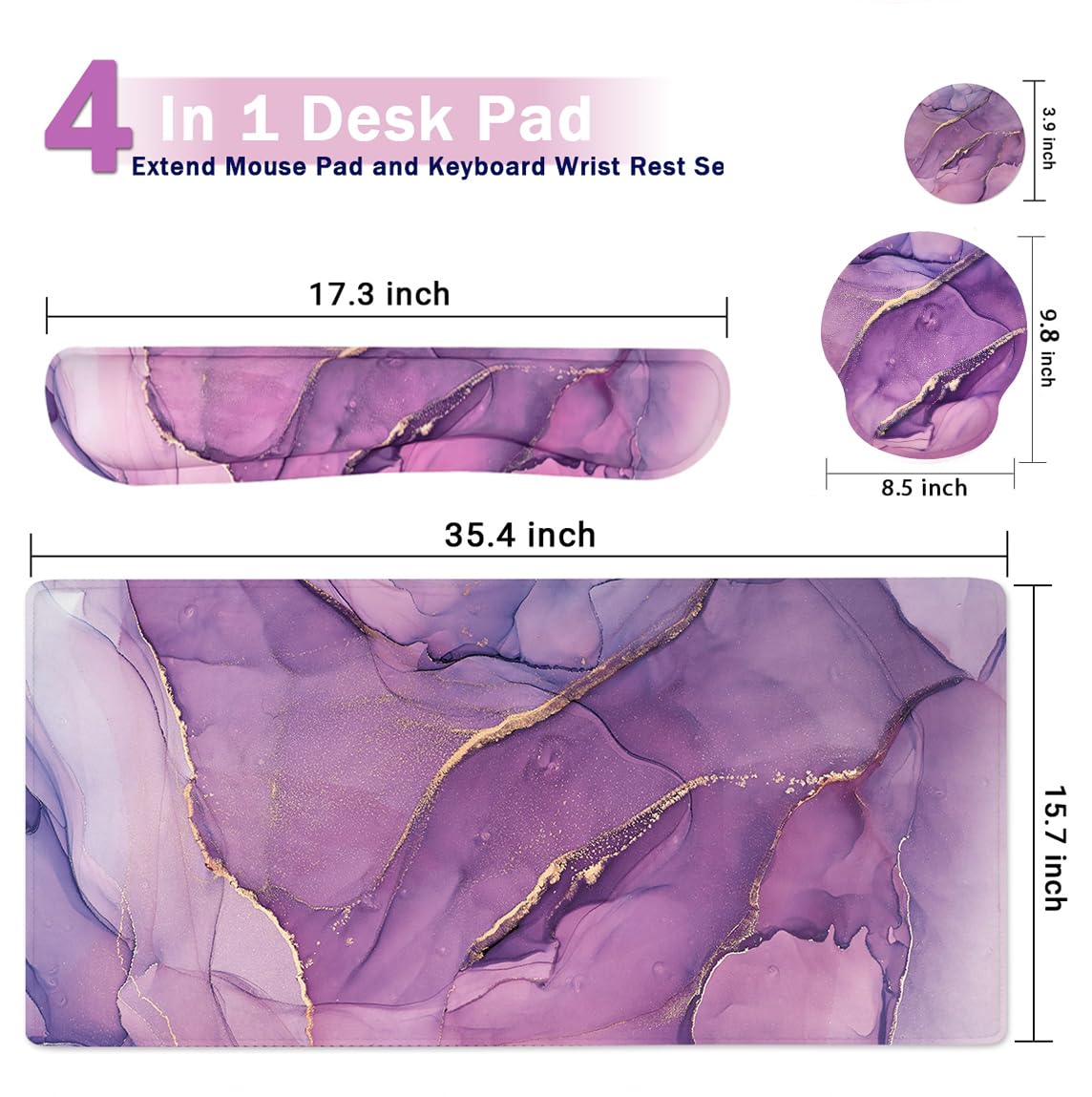 4-in-1 Gaming Mouse Pad Wrist Support Set，Desk Pad + Mouse Pad with Wrist Rest + Keyboard Wrist
