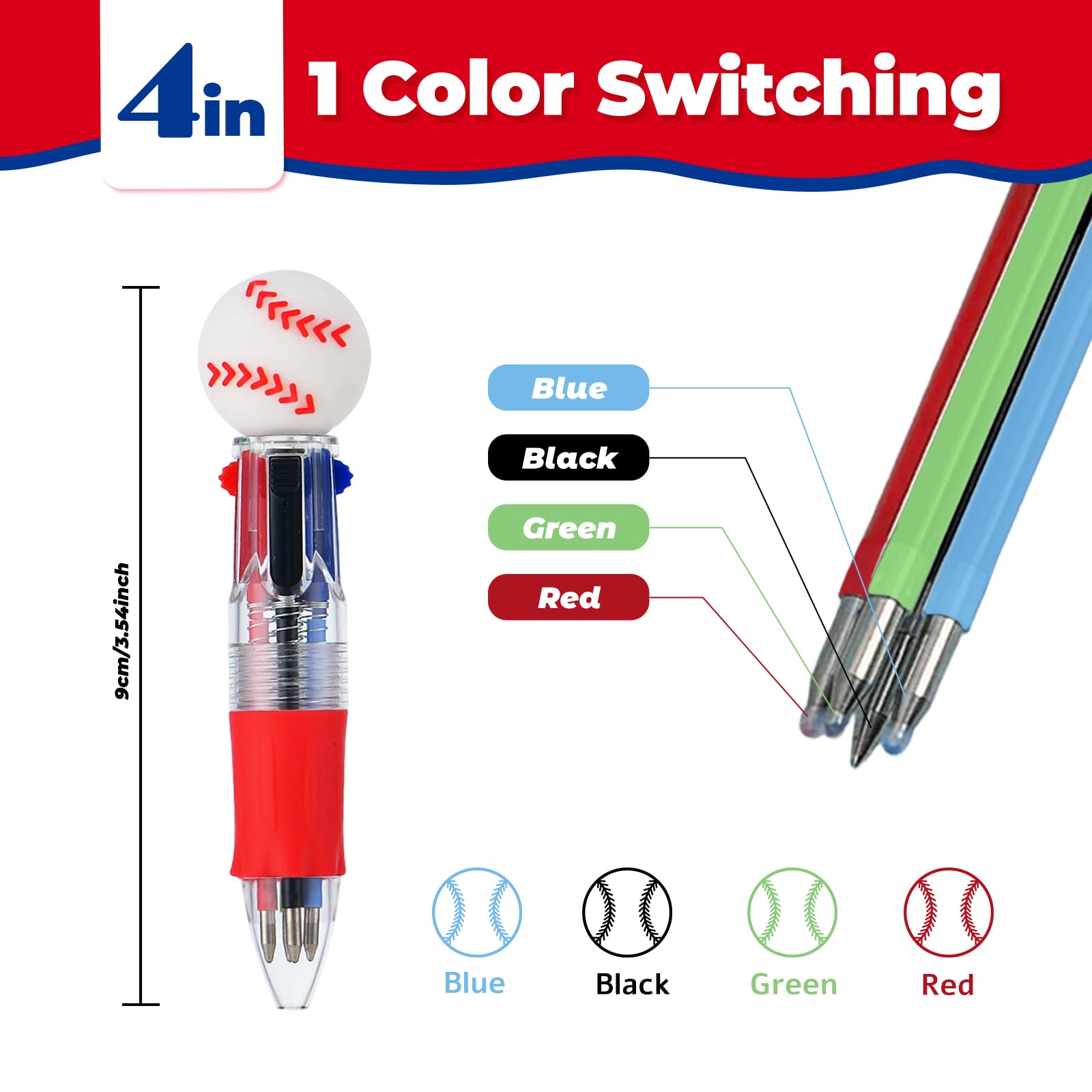 Zhirlyn Baseball Party Favors Baseball Pens Mini Multicolor Pen in One Cute Fun 4-in-1 Pens Bulk