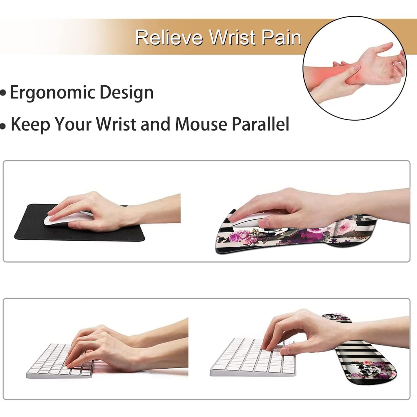 Keyboard and Mouse Wrist Rest Support Set, Ergonomic Gel Pad With Non-Slip Base for Home Office