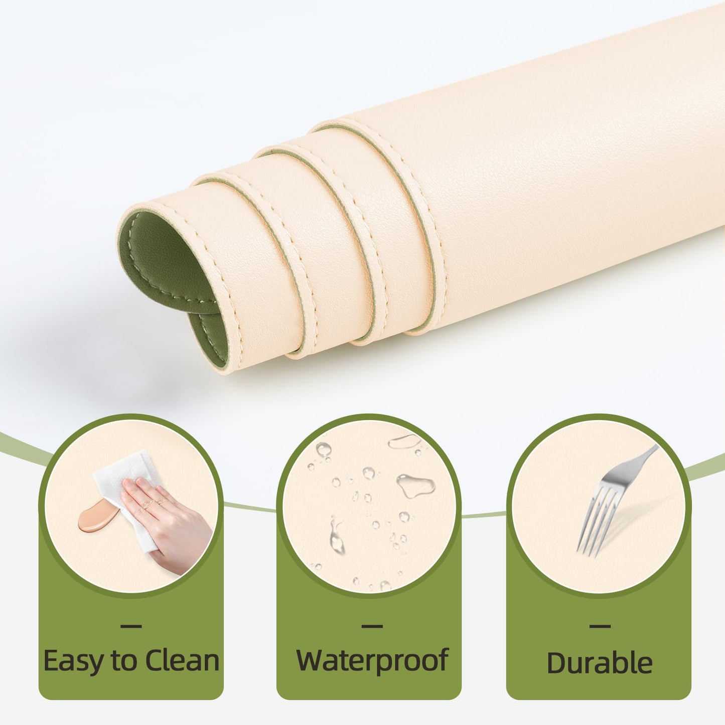 Makeup Mat for Vanity to Protect Desk Top, 31.5x15.7in, Beige&Olive Green