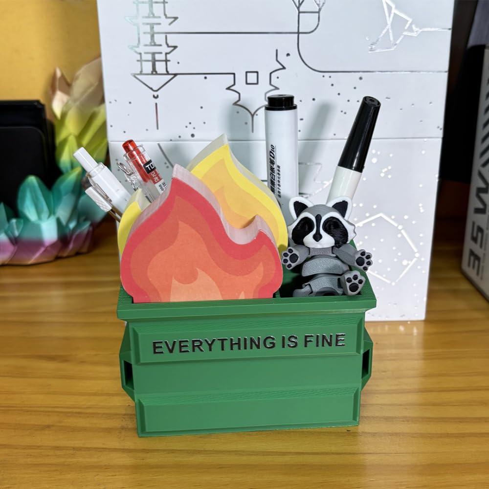 Funny Garbage Can Fire Pen Holder 300 Sticky Notes -Gag Gifts for Coworkers