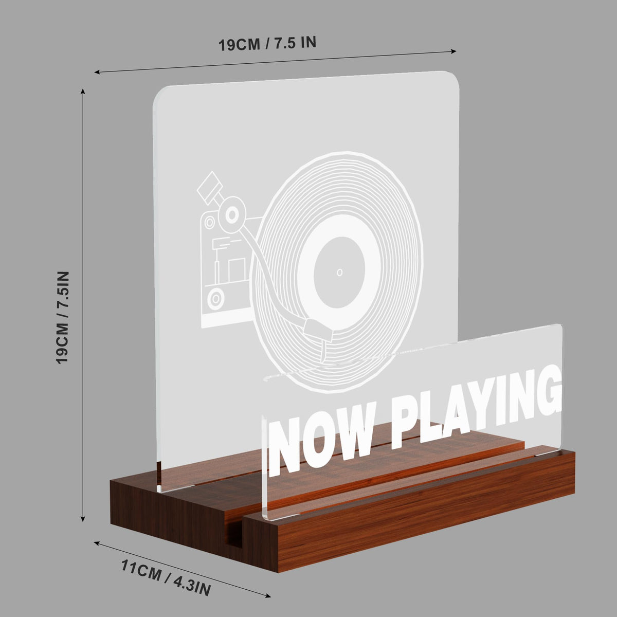 Ammonite Light up Vinyl Record Stand, Wooden Acrylic Holder for Album Display and Storage, Warm