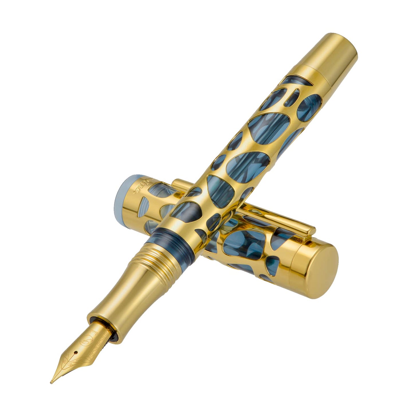 Asvine V169 Vacuum Filling Fountain Pen Medium Nib, Water Drop Skeleton Gold Trim Transparent Gray