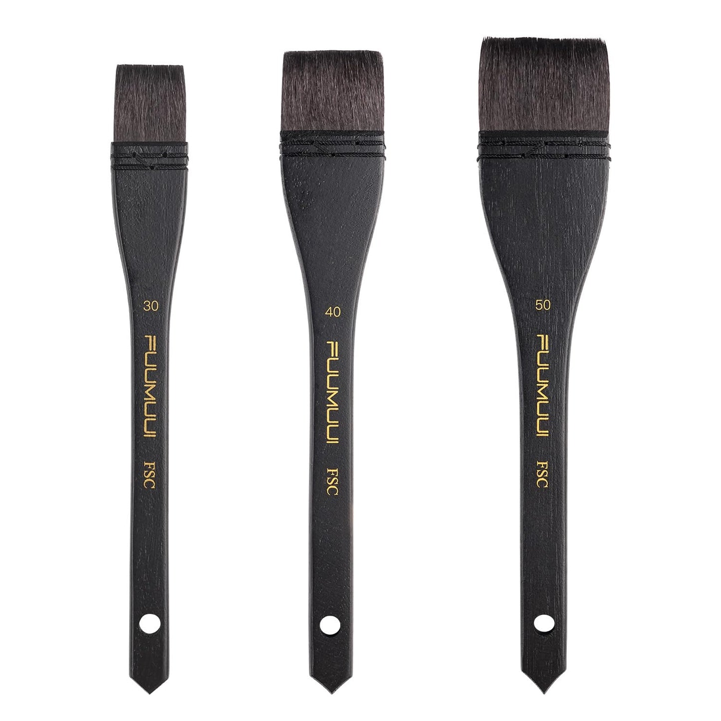 Flat Watercolor Brushes, 3pcs Professional Squirrel Hair Flat Hake Brushes Set, Artists Scale Large