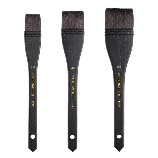 Flat Watercolor Brushes, 3pcs Professional Squirrel Hair Flat Hake Brushes Set, Artists Scale Large