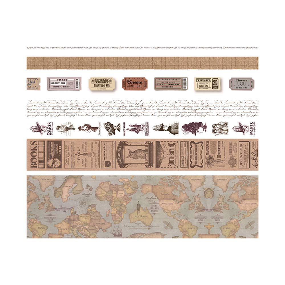 EnYan 7 Rolls Washi Masking Tapes Set, Japanese Decorative Writable Vintage Tape for DIY Crafts