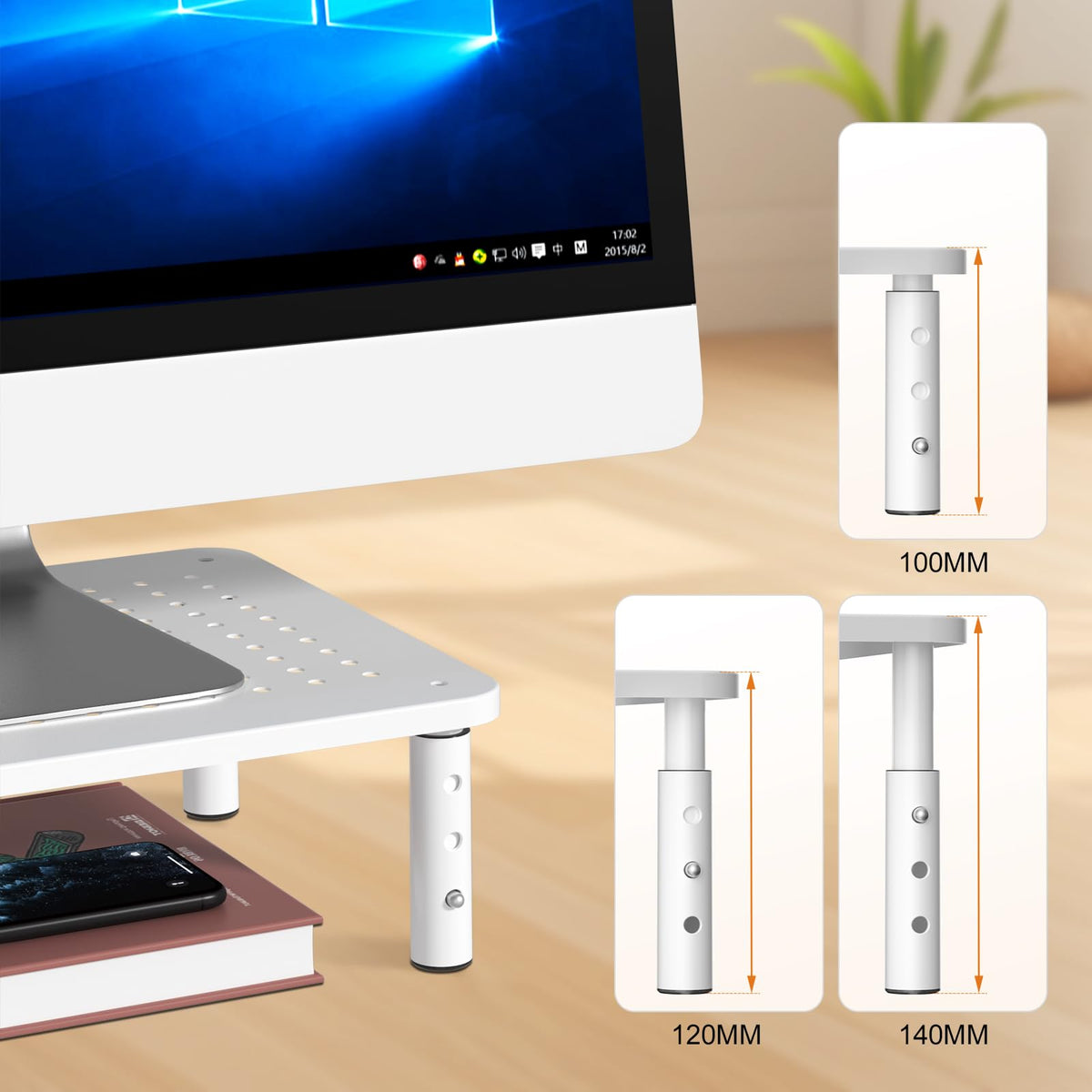 Bracwiser Monitor Stand Riser, 3 Level Height Adjustable, 2 Packs, White