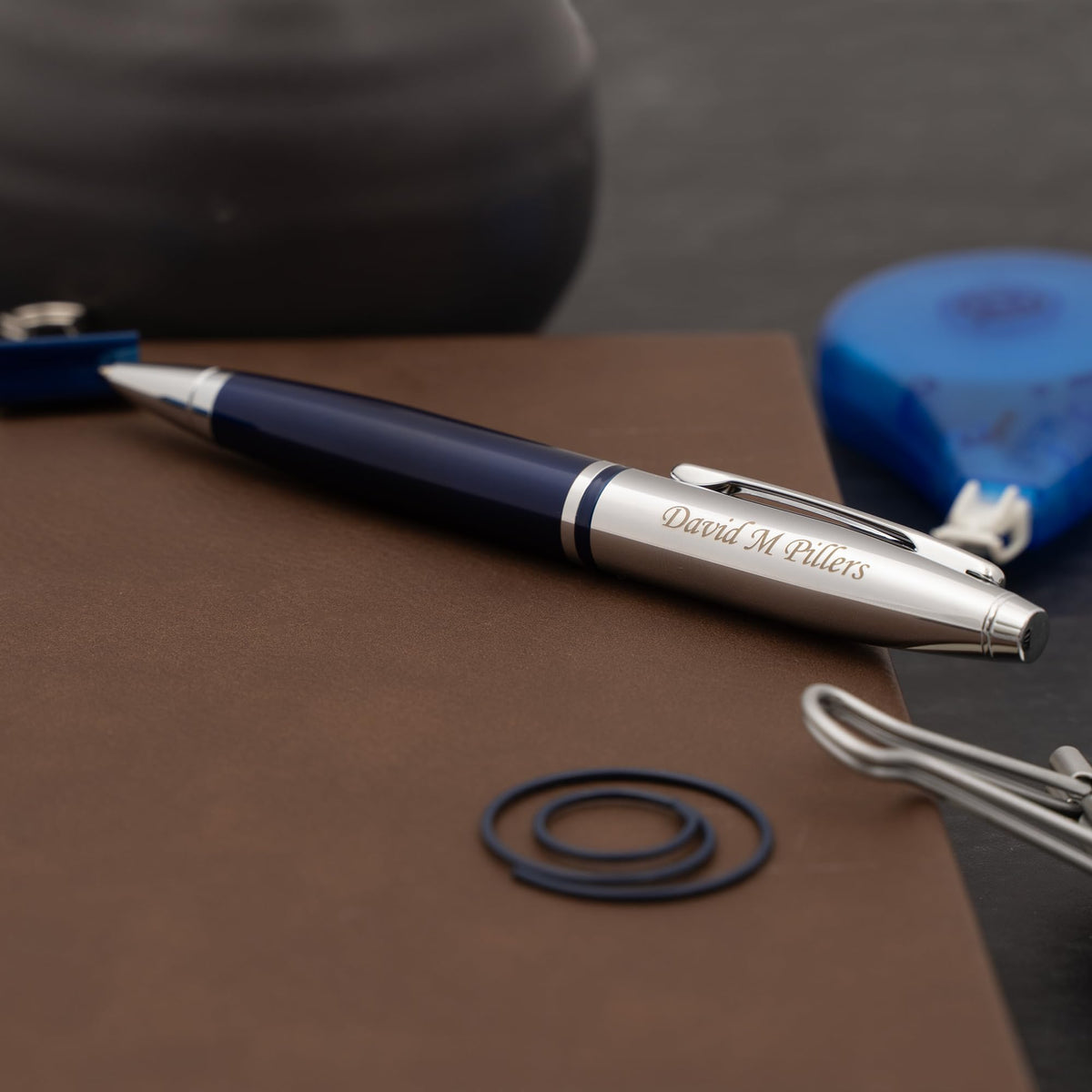 Cross Calais Personalized Ballpoint Pen in Blue Lacquer with Chrome Cap