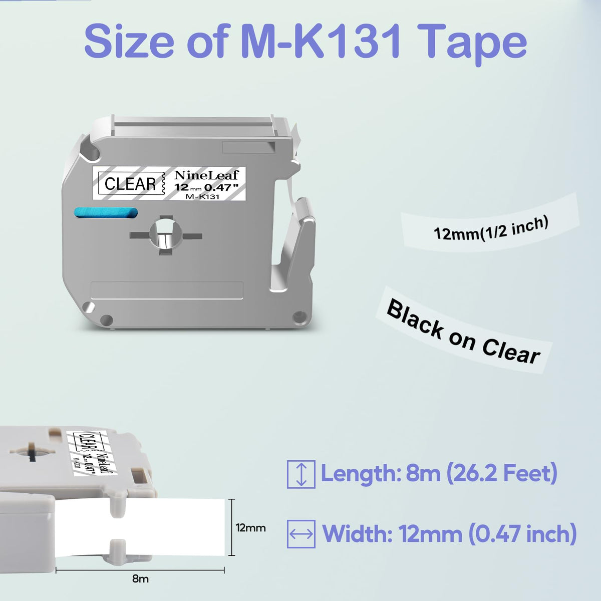 NineLeaf 4 Pack Compatible for Brother P-Touch M Tape M-K131 M-K131S MK131 M131 12mm 0.47'' Black