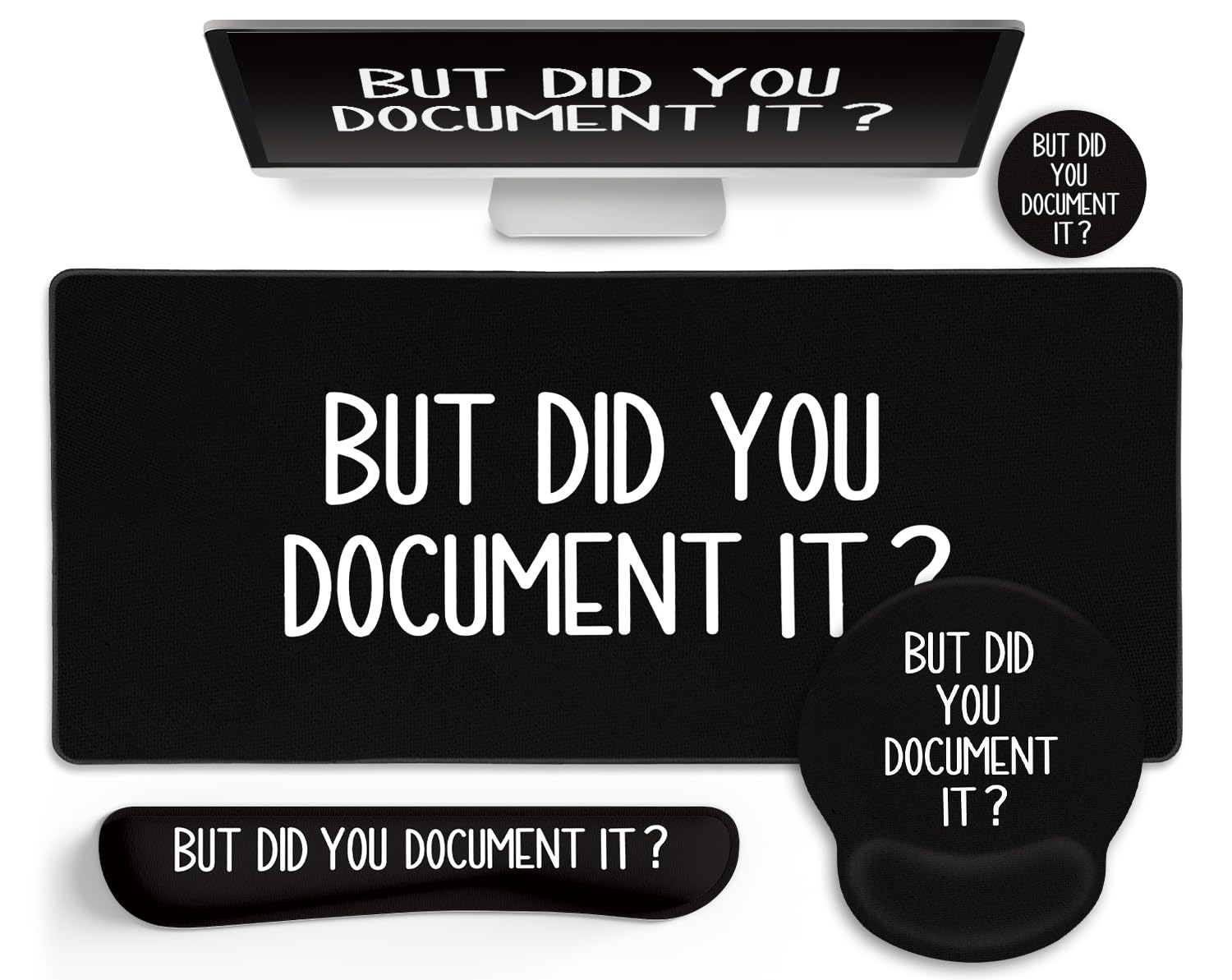 LIMKRIAN Black Mouse Pad Large Desk Mat Set, But Did You Document It Decor