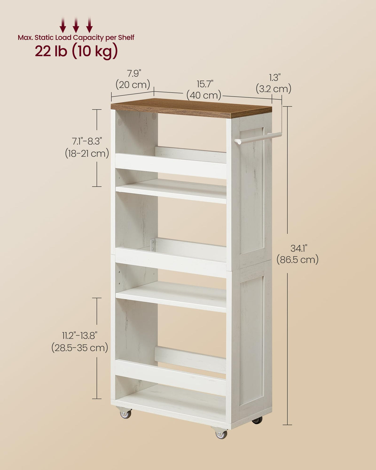 VASAGLE 4-Tier Slide-Out Storage Cart, Slim Kitchen Cart with Wheels