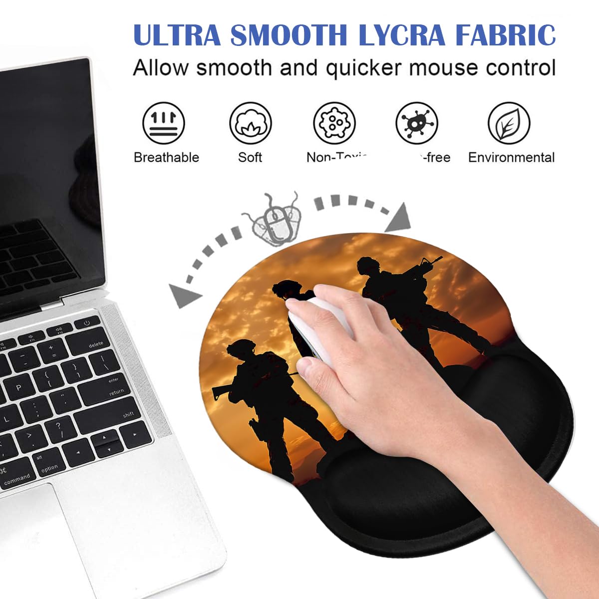 BWOOLL Ergonomic Mouse Pad Wrist Support and Coasters Set, Cute Wrist Rest Pad with Non-Slip PU