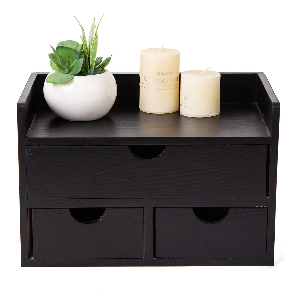 Rustic Distressed white 3-Tier Wood Desk Organizer with 3 Drawers Mini Storage Shelf For Desk