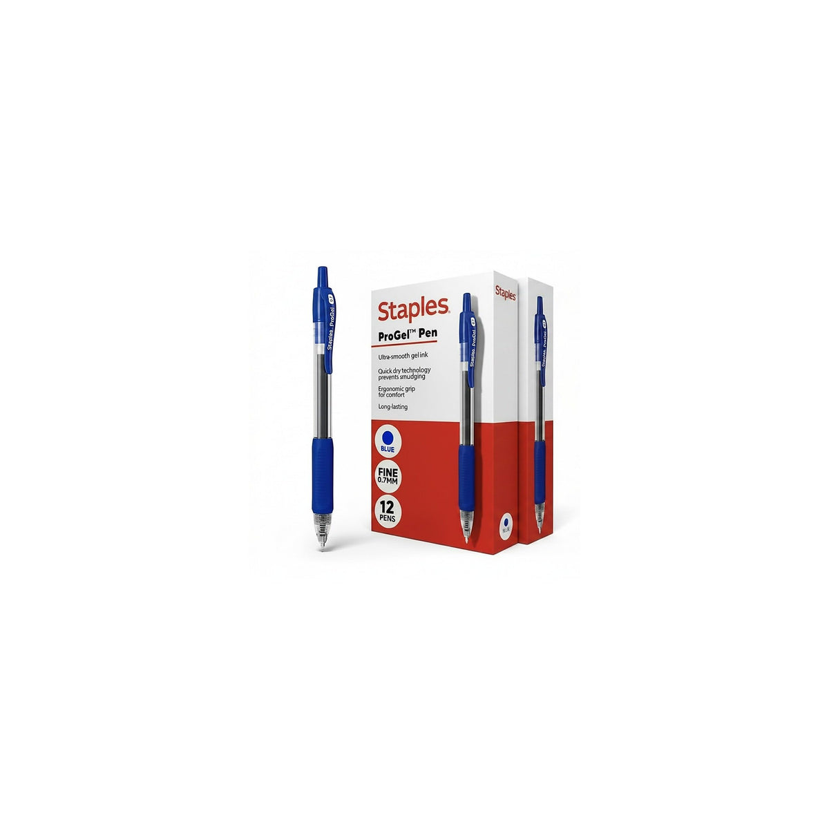 STAPLES ProGel™ Retractable Gel Pen, Fine Point, 0.7mm, Blue Ink, 2/Pack