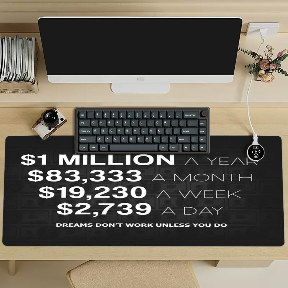 Reateforin Office Inspirational Large Mouse Pad, Motivational Black Gaming Mousepad,Extended Desk