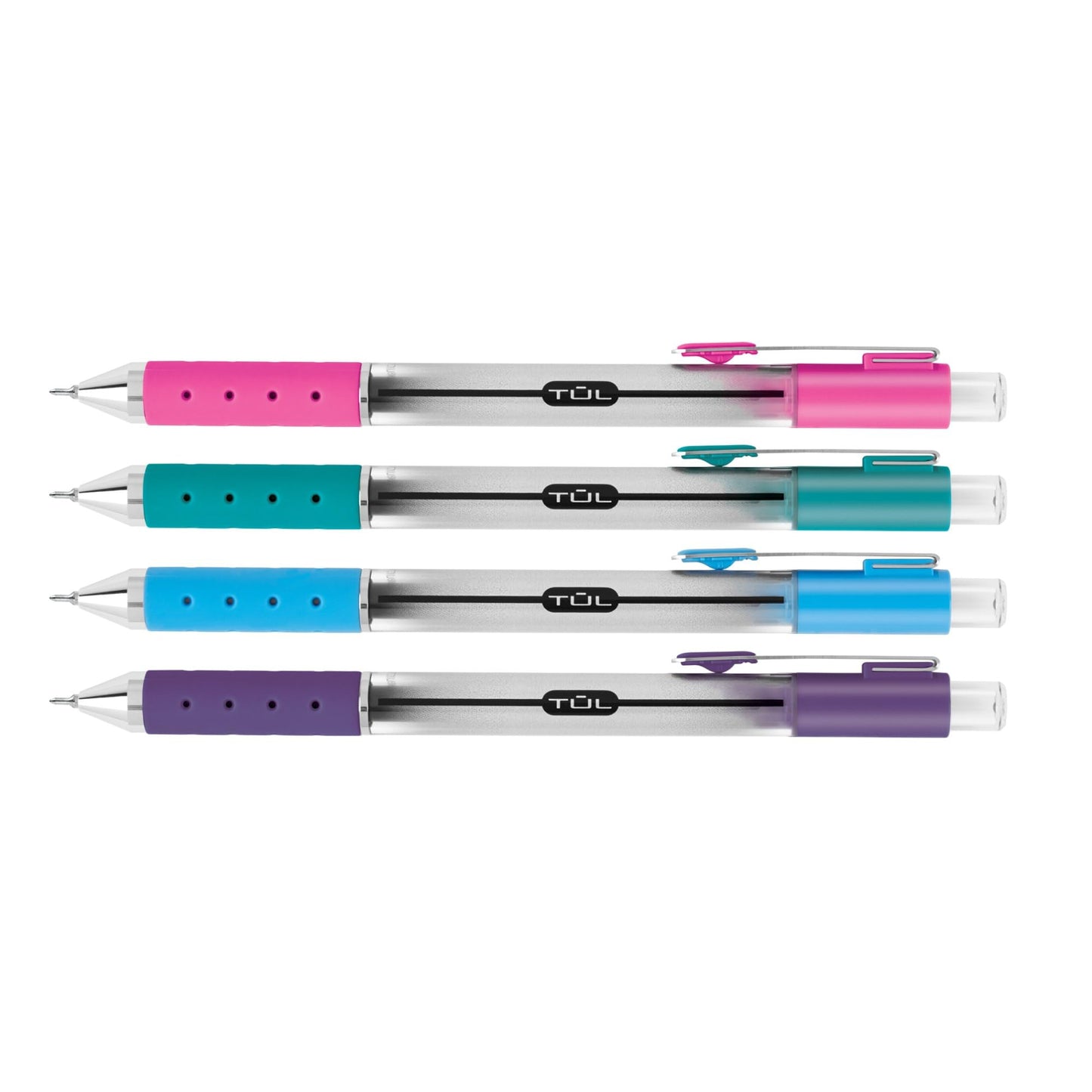 TUL GL Series Retractable Gel Pens, Needle Point, 0.5 mm, Silver Barrel, Assorted Ink, Pack Of 4