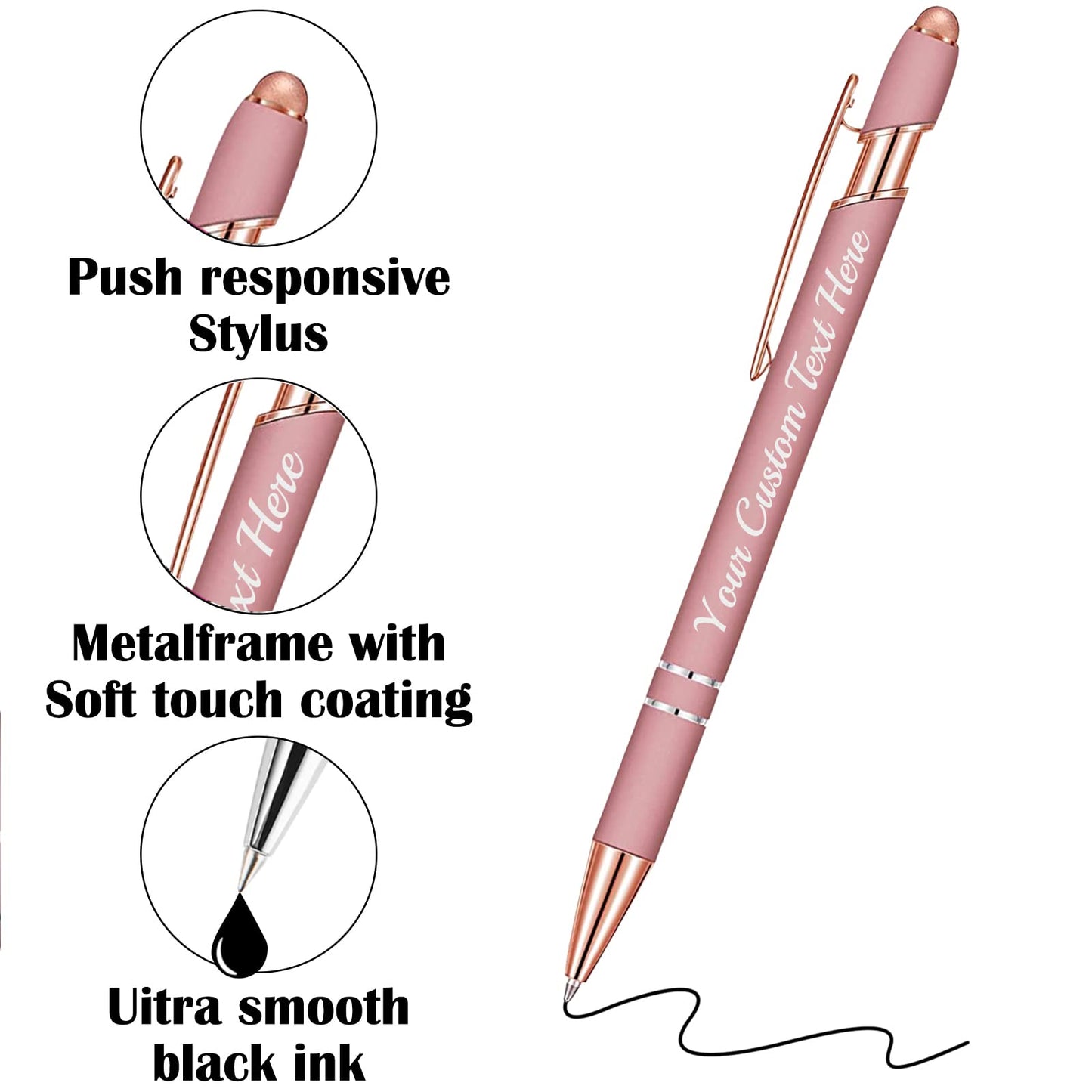 Yananka 12 Pcs Custom Pens with Stylus,Personalized Pens with Free Engraving,Customized Pens with