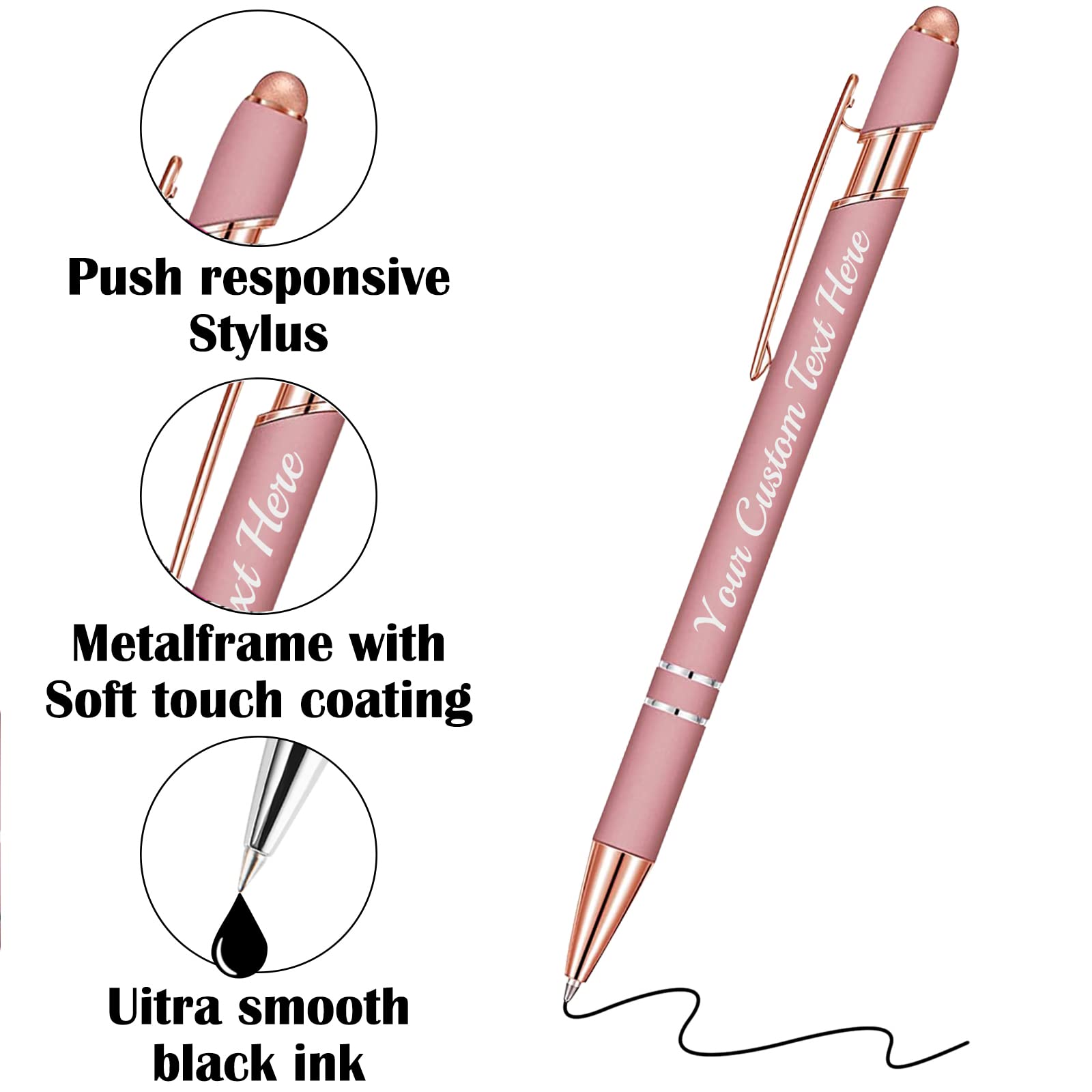 Yananka 12 Pcs Custom Pens with Stylus,Personalized Pens with Free Engraving,Customized Pens with