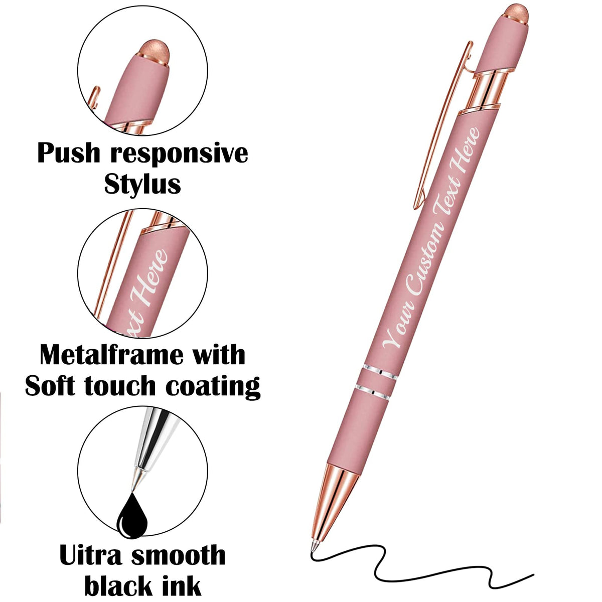 Yananka 30 Pcs Custom Pens with Stylus,Personalized Pens with Free Engraving,Customized Pens with