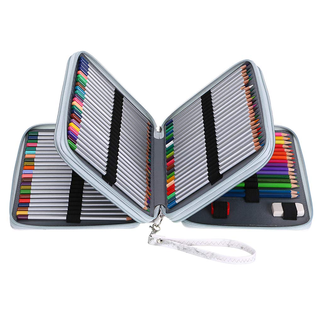 BTSKY Deluxe PU Leather Pencil Case For Colored Pencils - 120 Slot, White