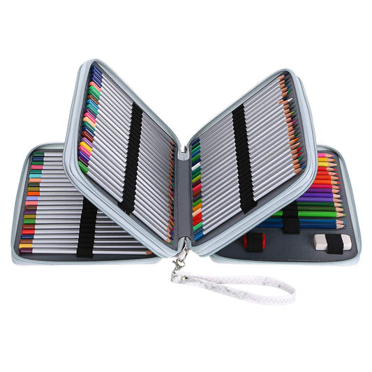 BTSKY Deluxe PU Leather Pencil Case For Colored Pencils - 120 Slot, White