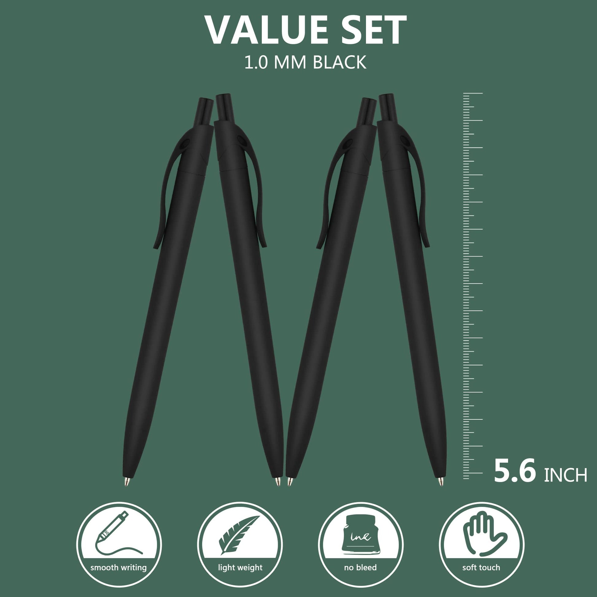 deegtran Pens Bulk, 200 Pack No Bleed Black Barrel Click, Wholesale Retractable Ballpoint Pens