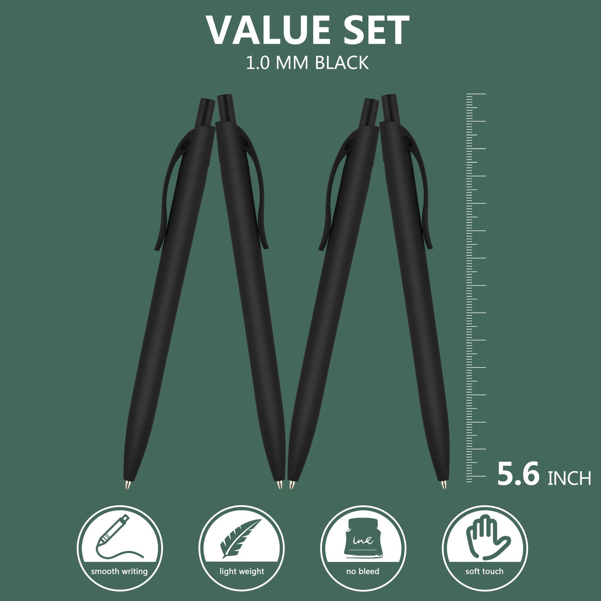 Deegtran 100 Pack No Bleed Black Barrel Click Pens, Wholesale Retractable Ballpoint, Medium Point