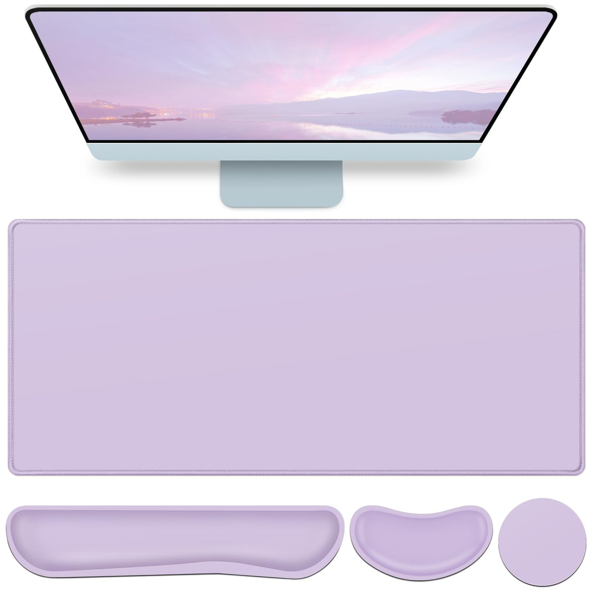 Desk Mat Purple, Large Gaming Mouse Pad with Wrist Rest, 4in1 XXL