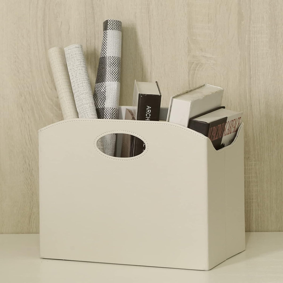 EZDeco Magazine Holder Foldable Magazine Rack Floor PU Leather File Holder Newspaper Book Storage
