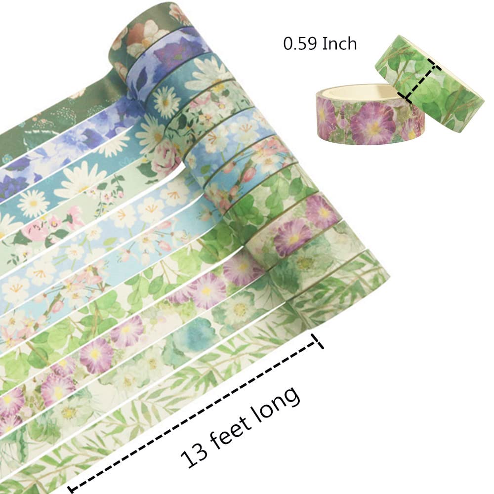 VIVIQUEN 20 Rolls Flower Washi Tape Set, 15mm Floral Washi Tape for Bullet Journal, Masking