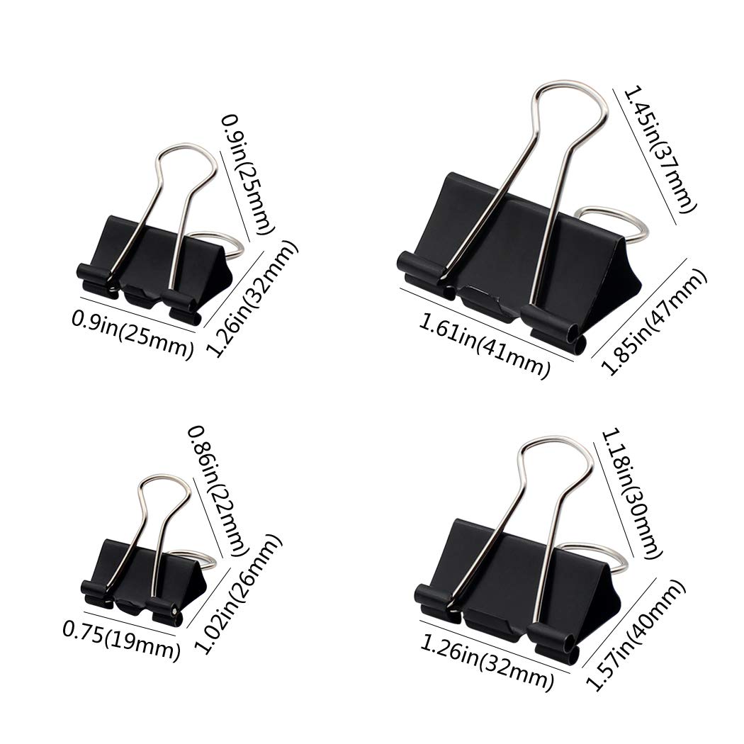 Zoohot Binder Clips Paper Clamps Assorted Sizes 48 Count, 41mm, 32mm, 25mm, 19mm (Black)