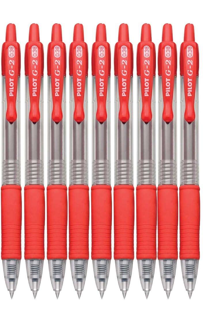 Advantage Gifts G2 Retractable Premium Gel Ink Roller Ball Pens Ultra Fine Point (.38mm) Red Ink 9