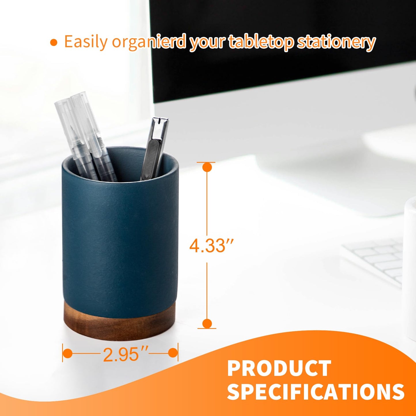 Officepal Ceramic Pen Holder for Desk, Pencil Cup, (Royal Blue, Set / 2)