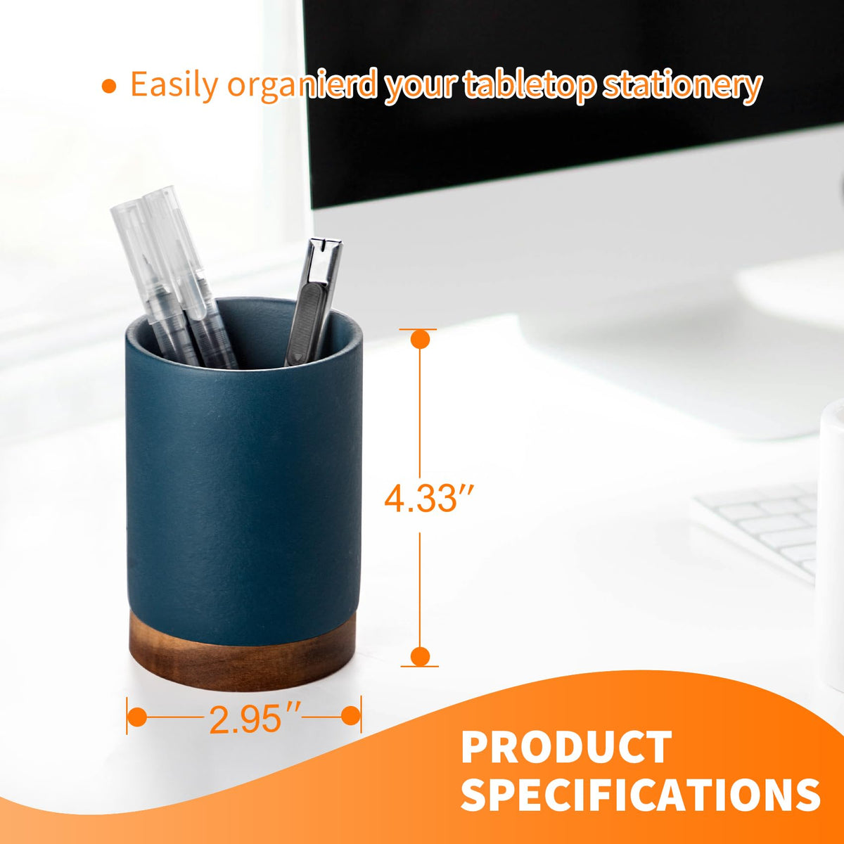 Officepal Ceramic Pen Holder for Desk, Pencil Cup, (Royal Blue, Set / 2)