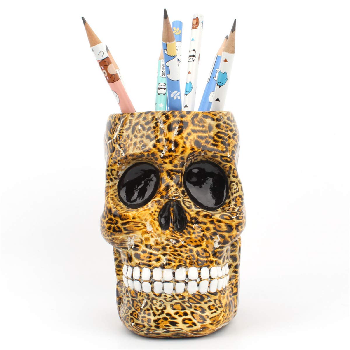 UnionKK 1 PCS Skull Pencil Holder Skeleton Pen Storage Organizer for Office Desk Skull Head Makeup