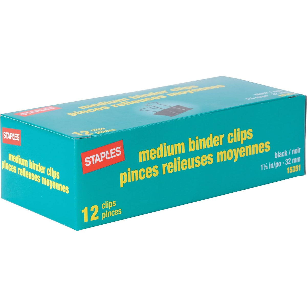 Staples Binder Clips, Medium Size, Black, 12-Pack