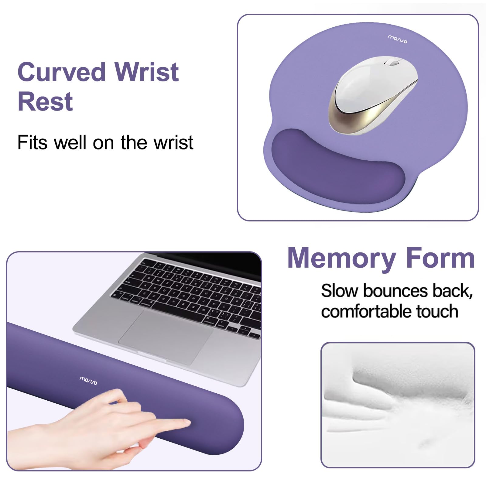 MOSISO Wrist Rest Support for Mouse Pad&Keyboard Set, Imperial Purple