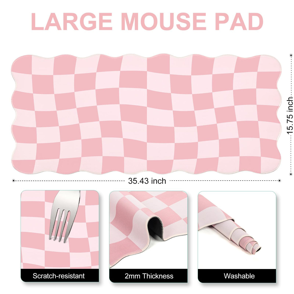 L-SPOUTTO Pink Mouse Pad,Geometric Desk Mat XXL Large Scalloped Gaming Mousepad,35.4x15.7in