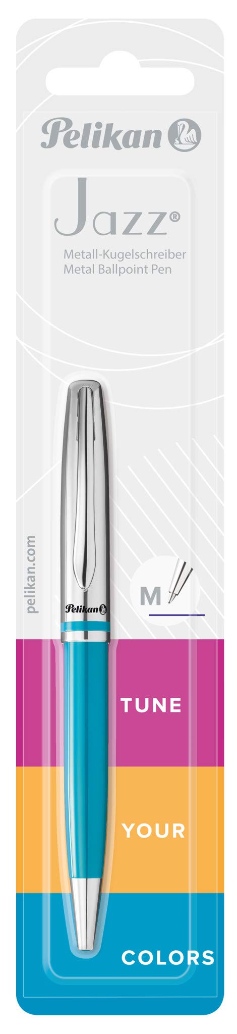 Pelikan Jazz Classic Ballpoint Pen, Medium Nib, Blue Ink Refill Included, Metal, Petrol, Blister
