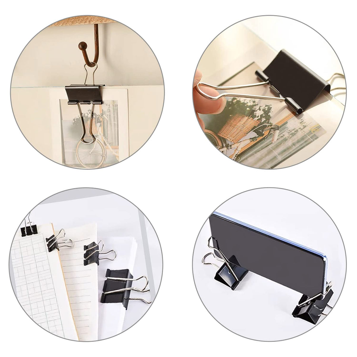 Binder Clips Assorted Sizes Paper Clamps, XLarge, Large, Medium, Small, Mini, 100Count Black Paper